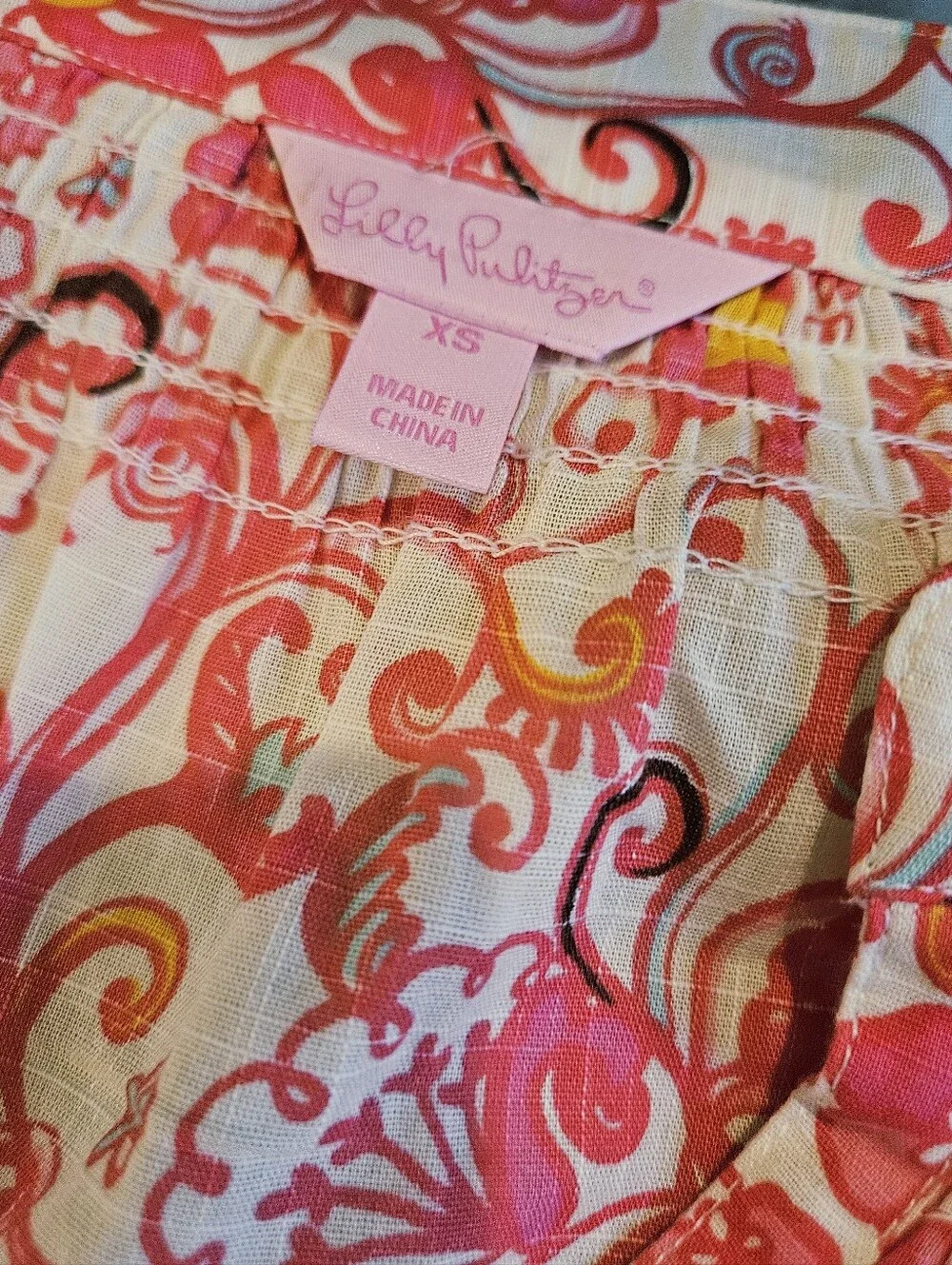 NWOT Lilly Pulitzer Pink Floral Paisley Cotton Peasant Blouse XS Boho Preppy